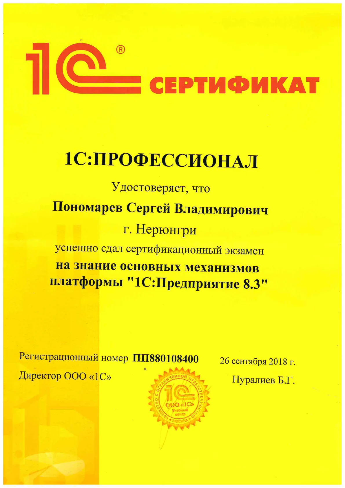 1С:Профессионал — платформа «1С:Предприятие 8.3» — Пономарёв С.В.