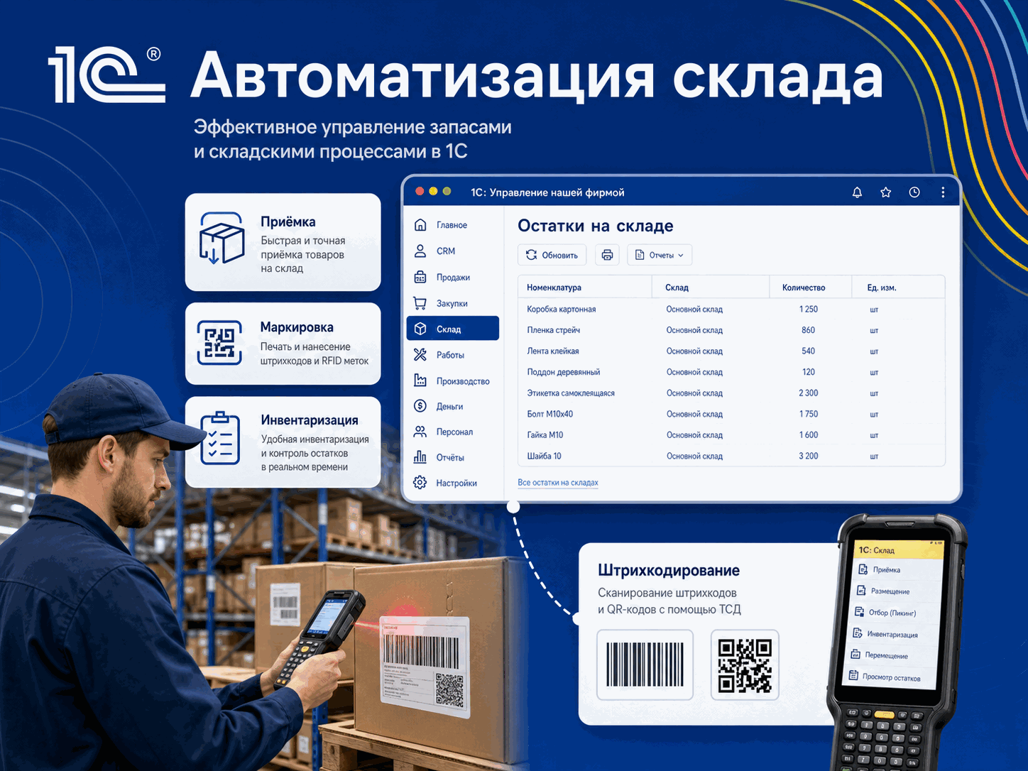Автоматизация склада — ТСД, штрих-коды и адресное хранение в 1С